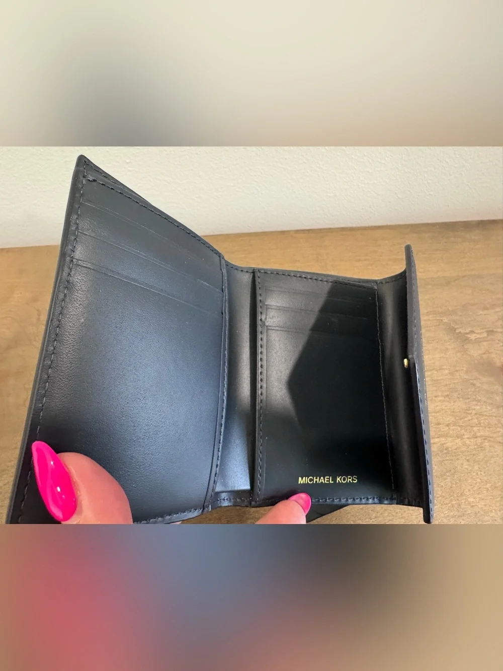 Michael Kors Navy Leather Small Wallet with Gold Logo